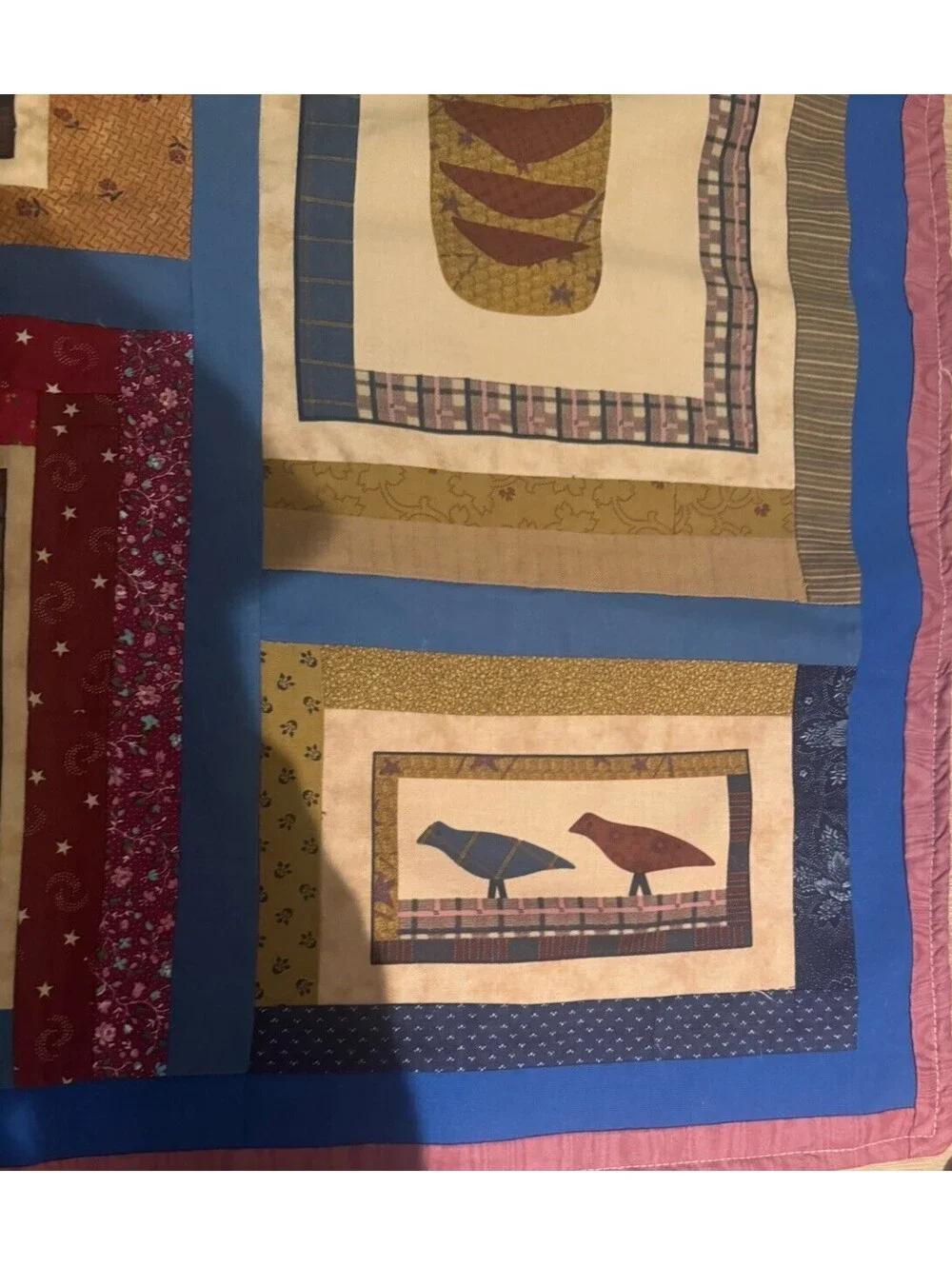 Handmade Folk Art Applique Quilt Wall Hanging Birds Pineapple House 28x35 2020